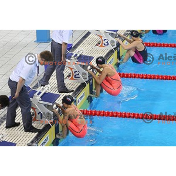Gaja Kristan and Ava Schollmayer of Slovenia swim in qualification at First European Games Baku 2015 in Baku Aquatics Centre, Azerbaijan on June 23, 2015