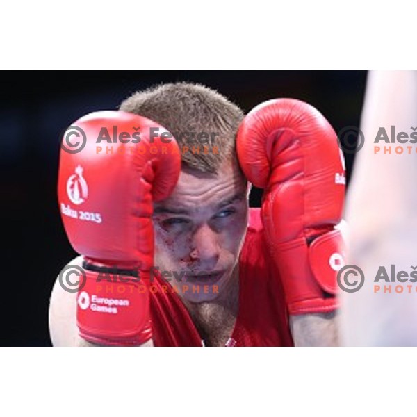Aljaz Venko of Slovenia fights in quarterfinals of Boxing tournament in Crystal Hall during First European Games Baku 2015, Azerbaijan on June 24, 2015