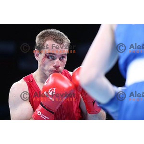 Aljaz Venko of Slovenia fights in quarterfinals of Boxing tournament in Crystal Hall during First European Games Baku 2015, Azerbaijan on June 24, 2015