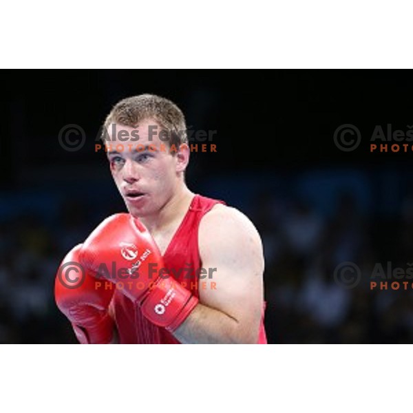 Aljaz Venko of Slovenia fights in quarterfinals of Boxing tournament in Crystal Hall during First European Games Baku 2015, Azerbaijan on June 24, 2015