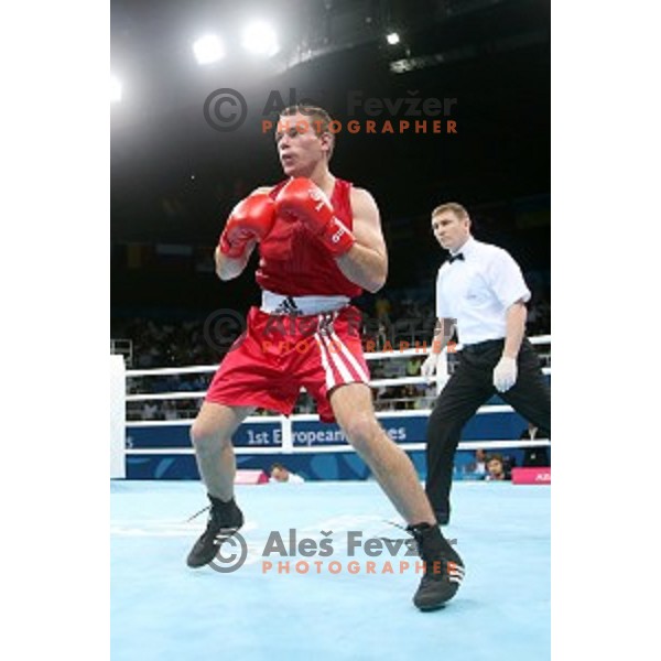 Aljaz Venko of Slovenia fights in quarterfinals of Boxing tournament in Crystal Hall during First European Games Baku 2015, Azerbaijan on June 24, 2015