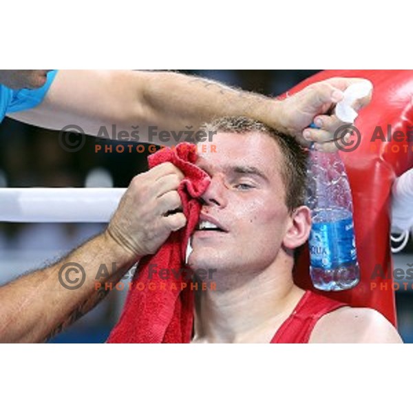 Aljaz Venko of Slovenia fights in quarterfinals of Boxing tournament in Crystal Hall during First European Games Baku 2015, Azerbaijan on June 24, 2015