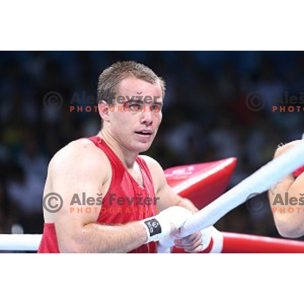Aljaz Venko of Slovenia fights in quarterfinals of Boxing tournament in Crystal Hall during First European Games Baku 2015, Azerbaijan on June 24, 2015