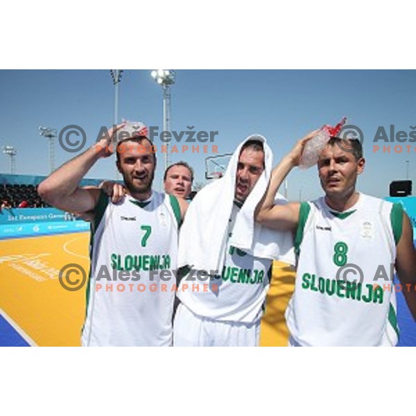 Jure Erzen, dario Krejic, Primoz Troppan, Jersin at Preliminary round group A Men\'s basketball match 3x3 Slovenia- Lithuania at First European Games Baku 2015 in European Games Park, Azerbaijan on June 24, 2015