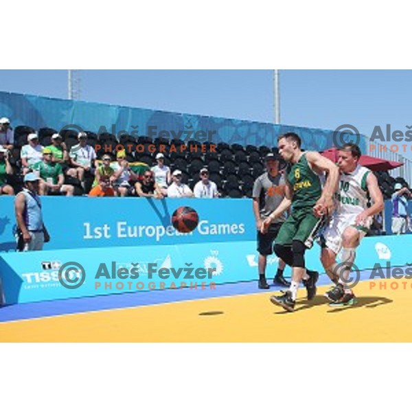 Preliminary round group A Men\'s basketball match 3x3 Slovenia- Lithuania at First European Games Baku 2015 in European Games Park, Azerbaijan on June 24, 2015
