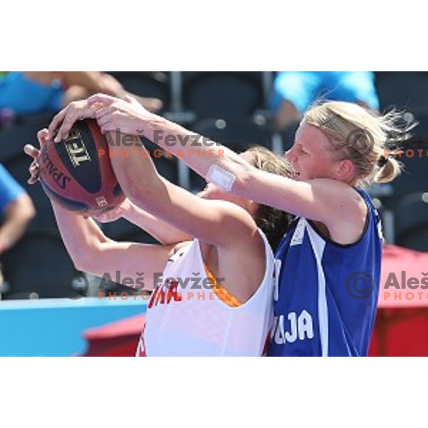 Preliminary round group C Women\'s basketball match 3x3 Slovenia-Spain at First European Games Baku 2015 in European Games Park, Azerbaijan on June 24, 2015