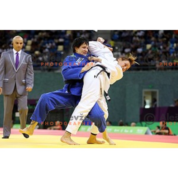 Petra Nareks of Slovenia fights in Women\'s -52 kg at Judo Tournament in Heydar Aliyev Arena at First European Games Baku 2015 in European Games Park, Azerbaijan on June 25, 2015