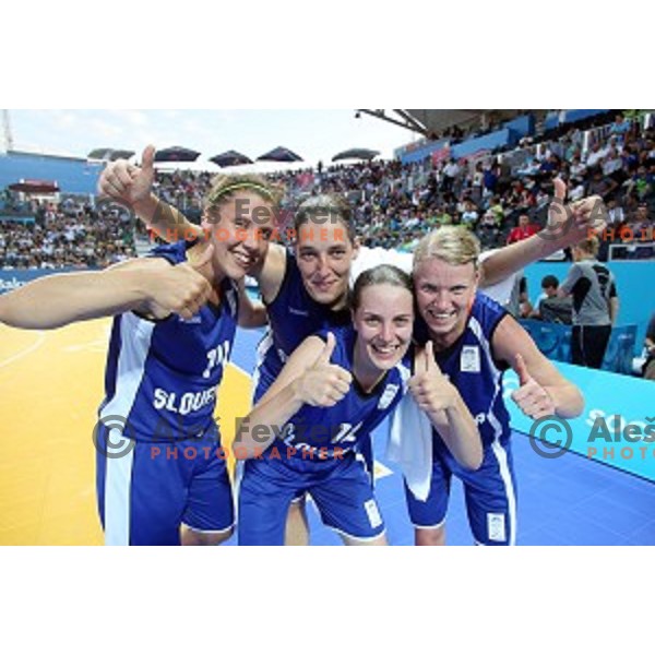 Quarterfinals of Women\'s basketball 3x3 between Slovenia and Switzerland at First European Games Baku 2015 in European Games Park, Azerbaijan on June 25, 2015