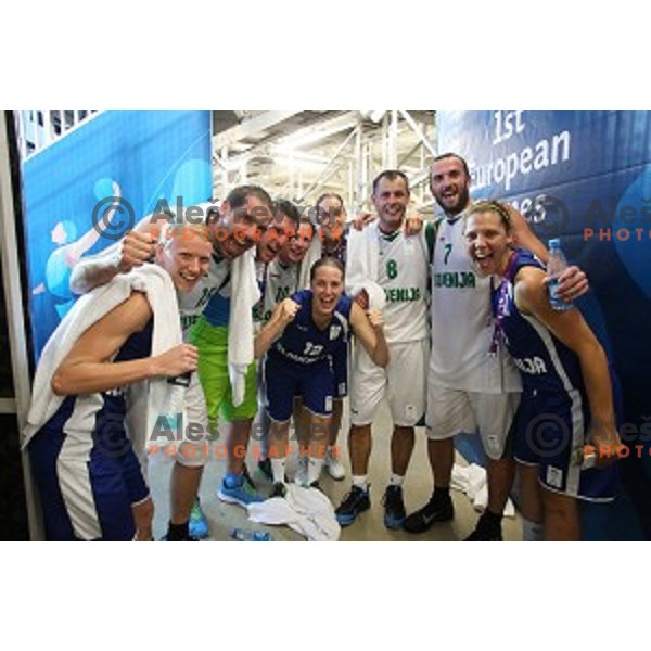 Quarterfinals of Men\'s basketball 3x3 between Slovenia and Greece at First European Games Baku 2015 in European Games Park, Azerbaijan on June 25, 2015