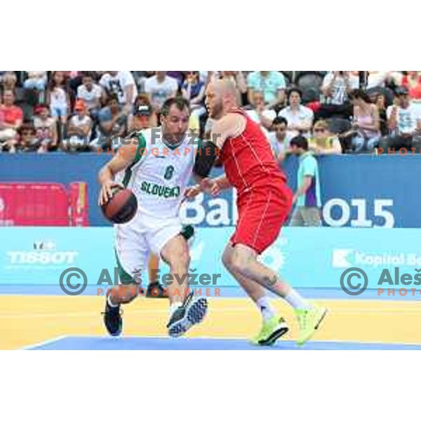 Semifinal of Men\'s basketball 3x3 Slovenia-Russia at First European Games Baku 2015 in European Games Park, Azerbaijan on June 26, 2015