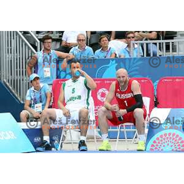 Semifinal of Men\'s basketball 3x3 Slovenia-Russia at First European Games Baku 2015 in European Games Park, Azerbaijan on June 26, 2015