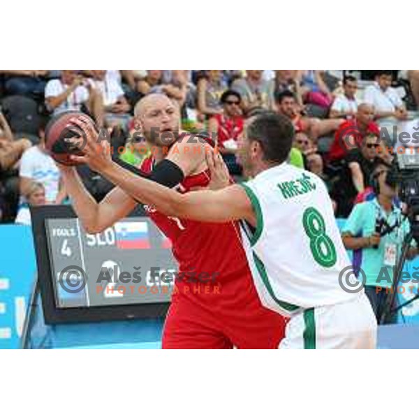 Semifinal of Men\'s basketball 3x3 Slovenia-Russia at First European Games Baku 2015 in European Games Park, Azerbaijan on June 26, 2015