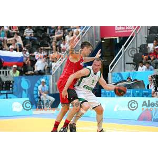 Semifinal of Men\'s basketball 3x3 Slovenia-Russia at First European Games Baku 2015 in European Games Park, Azerbaijan on June 26, 2015