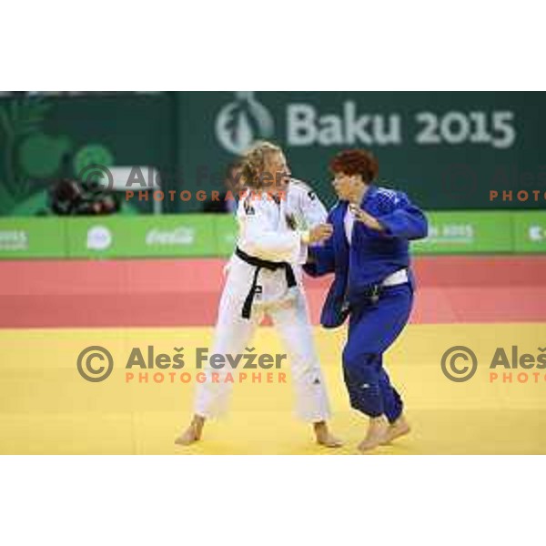 Tina Trstenjak of Slovenia competes in the Final of Women\'s -63 kg at Judo Tournament in Heydar Aliyev Arena at First European Games Baku 2015 in European Games Park, Azerbaijan on June 26, 2015