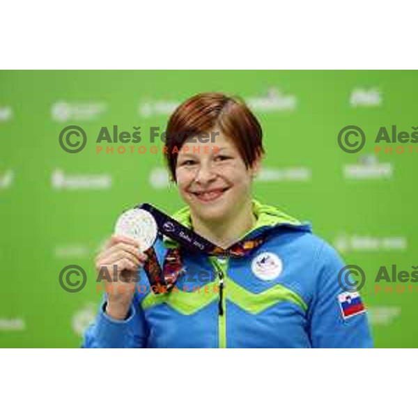 Tina Trstenjak of Slovenia, winner of silver medal at Women\'s -63 kg at Judo Tournament in Heydar Aliyev Arena at First European Games Baku 2015 in European Games Park, Azerbaijan on June 26, 2015