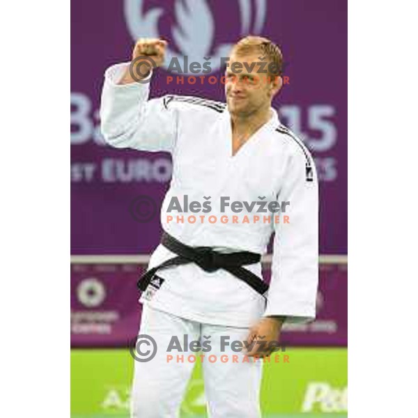 Rok Draksic of Slovenia, winner of bronze medal in Men\'s -73 kg at Judo Tournament in Heydar Aliyev Arena at First European Games Baku 2015 in European Games Park, Azerbaijan on June 26, 2015