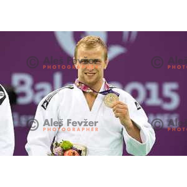 Rok Draksic of Slovenia, winner of bronze medal in Men\'s -73 kg at Judo Tournament in Heydar Aliyev Arena at First European Games Baku 2015 in European Games Park, Azerbaijan on June 26, 2015