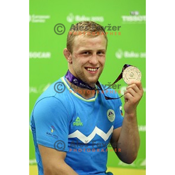 Rok Draksic of Slovenia, winner of bronze medal in Men\'s -73 kg at Judo Tournament in Heydar Aliyev Arena at First European Games Baku 2015 in European Games Park, Azerbaijan on June 26, 2015