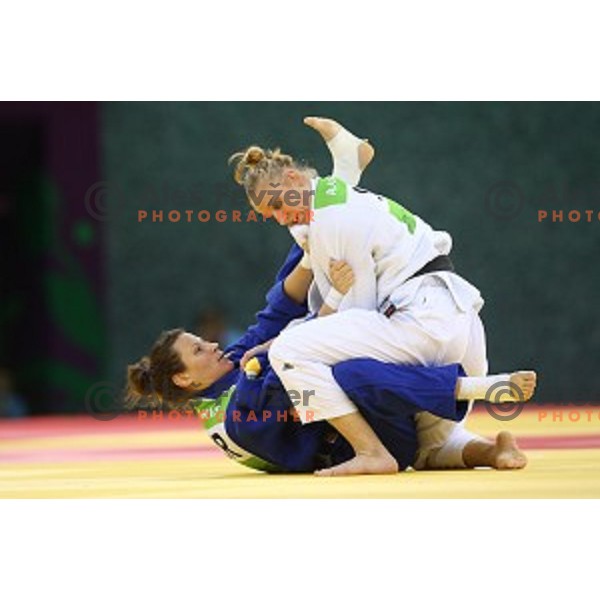 Anamarija Velensek of Slovenia, winner of bronze medal in Women\'s -78 kg at Judo Tournament in Heydar Aliyev Arena at First European Games Baku 2015 in European Games Park, Azerbaijan on June 27, 2015