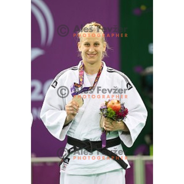 Anamarija Velensek of Slovenia, winner of bronze medal in Women\'s -78 kg at Judo Tournament in Heydar Aliyev Arena at First European Games Baku 2015 in European Games Park, Azerbaijan on June 27, 2015
