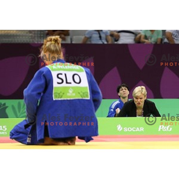 Urska Zolnir, head coach of Slovenia at Judo Team event in Heydar Aliyev Arena at First European Games Baku 2015 in European Games Park, Azerbaijan on June 28, 2015