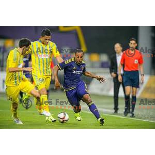 Branko Ilic, Roger Canas, Marcos Tavares in action during football match NK Maribor - FC Astana, Champions league qualification, 14.7.2015, Maribor, Ljudski Vrt
