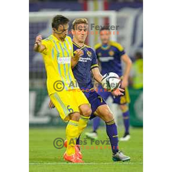 Nemanja Maksimovic, Ales Mertelj in action during football match NK Maribor - FC Astana, Champions league qualification, 14.7.2015, Maribor, Ljudski Vrt