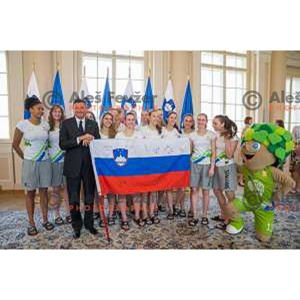Reception for Slovenian national woman basketball U18 team by the President of Slovenia Borut Pahor in Presidential Palace, Ljubljana, Slovenia, on July 12th, 2015.