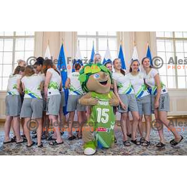 Reception for Slovenian national woman basketball U18 team by the President of Slovenia Borut Pahor in Presidential Palace, Ljubljana, Slovenia, on July 12th, 2015.
