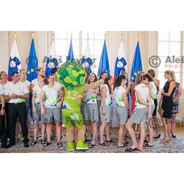 Reception for Slovenian national woman basketball U18 team by the President of Slovenia Borut Pahor in Presidential Palace, Ljubljana, Slovenia, on July 12th, 2015.