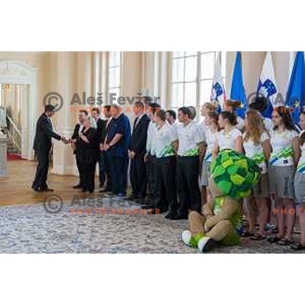 Reception for Slovenian national woman basketball U18 team by the President of Slovenia Borut Pahor in Presidential Palace, Ljubljana, Slovenia, on July 12th, 2015.