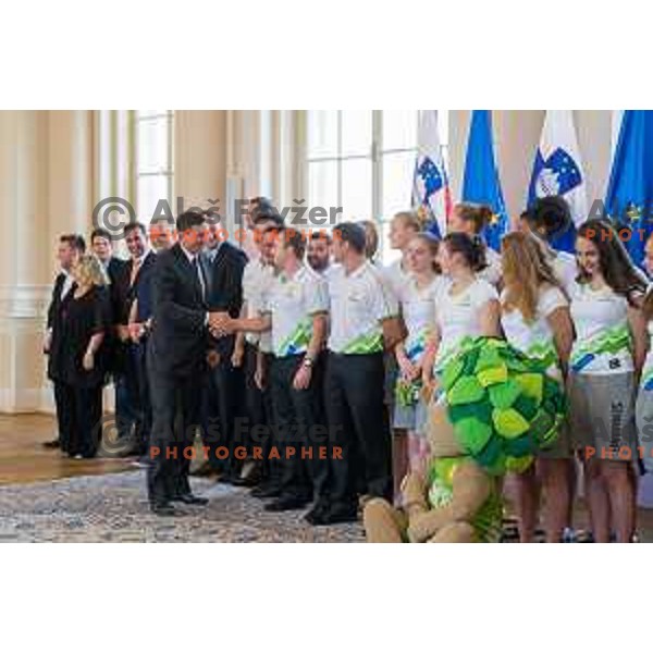 Reception for Slovenian national woman basketball U18 team by the President of Slovenia Borut Pahor in Presidential Palace, Ljubljana, Slovenia, on July 12th, 2015.