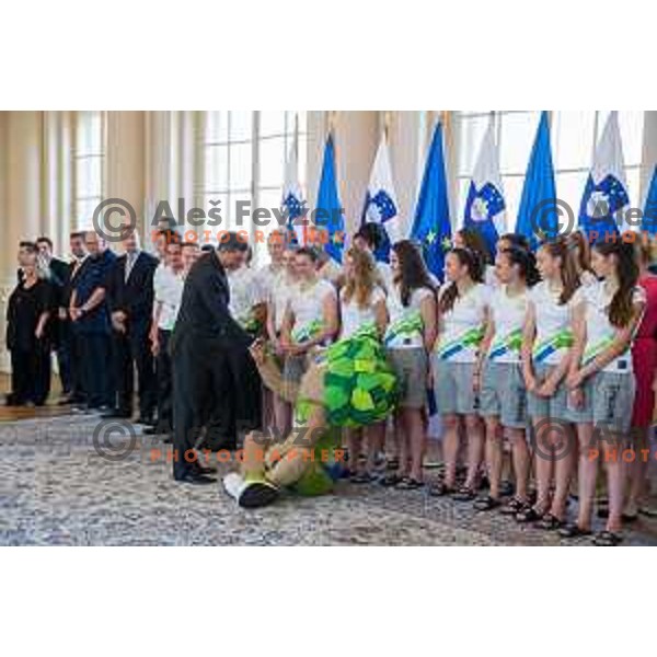 Reception for Slovenian national woman basketball U18 team by the President of Slovenia Borut Pahor in Presidential Palace, Ljubljana, Slovenia, on July 12th, 2015.