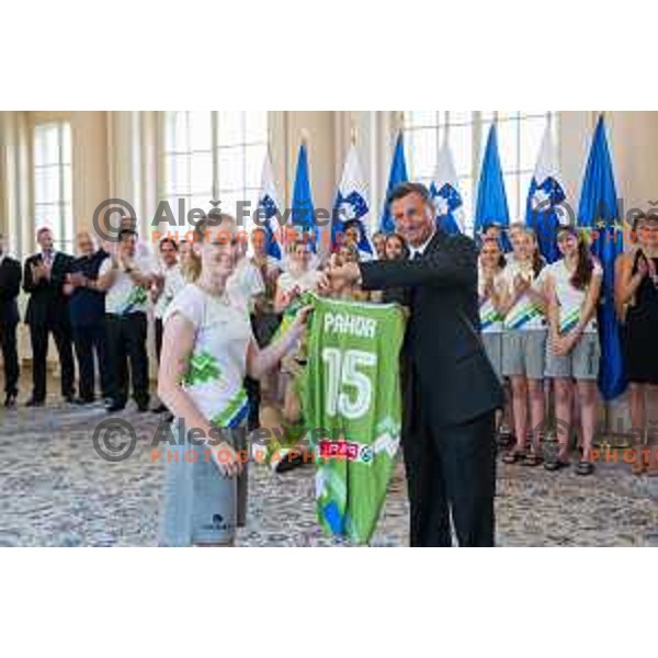 Reception for Slovenian national woman basketball U18 team by the President of Slovenia Borut Pahor in Presidential Palace, Ljubljana, Slovenia, on July 12th, 2015.