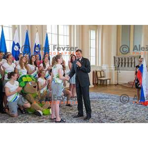 Reception for Slovenian national woman basketball U18 team by the President of Slovenia Borut Pahor in Presidential Palace, Ljubljana, Slovenia, on July 12th, 2015.