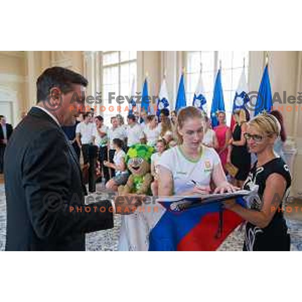 Reception for Slovenian national woman basketball U18 team by the President of Slovenia Borut Pahor in Presidential Palace, Ljubljana, Slovenia, on July 12th, 2015.