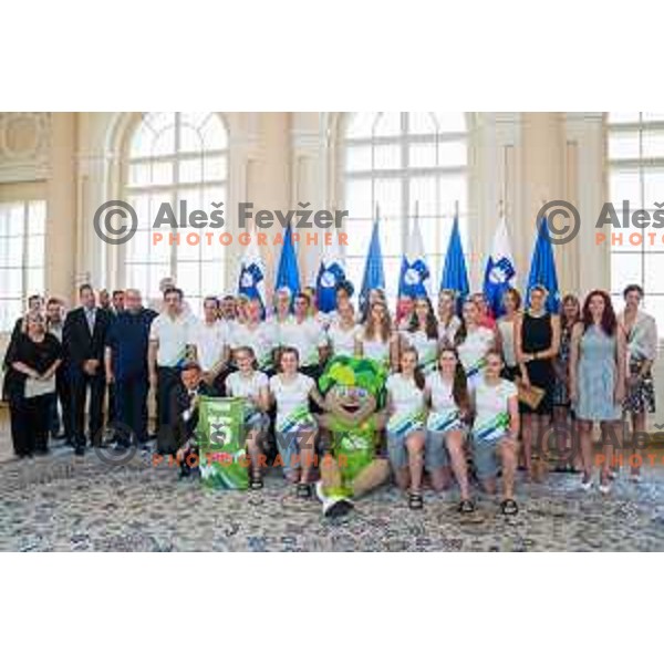 Reception for Slovenian national woman basketball U18 team by the President of Slovenia Borut Pahor in Presidential Palace, Ljubljana, Slovenia, on July 12th, 2015.