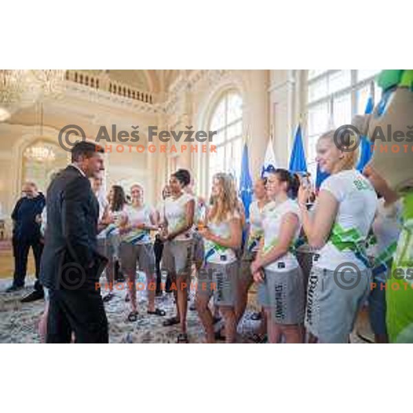 Reception for Slovenian national woman basketball U18 team by the President of Slovenia Borut Pahor in Presidential Palace, Ljubljana, Slovenia, on July 12th, 2015.
