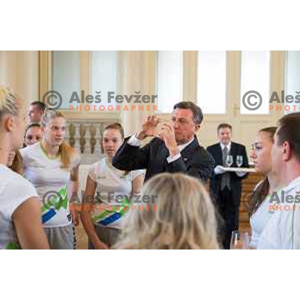Reception for Slovenian national woman basketball U18 team by the President of Slovenia Borut Pahor in Presidential Palace, Ljubljana, Slovenia, on July 12th, 2015.