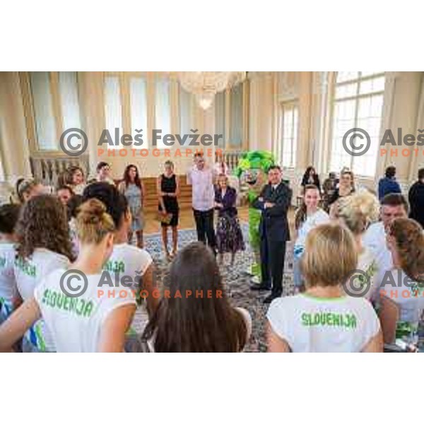 Reception for Slovenian national woman basketball U18 team by the President of Slovenia Borut Pahor in Presidential Palace, Ljubljana, Slovenia, on July 12th, 2015.