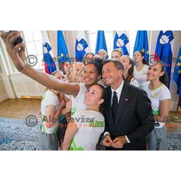 Reception for Slovenian national woman basketball U18 team by the President of Slovenia Borut Pahor in Presidential Palace, Ljubljana, Slovenia, on July 12th, 2015.