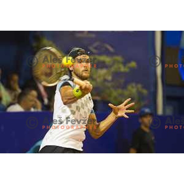 Joao Sousa (POR) in action during final match of 26. Konzum Croatia Open Umag, ATP tennis tournament in Umag, Croatia on July 26th, 2015.