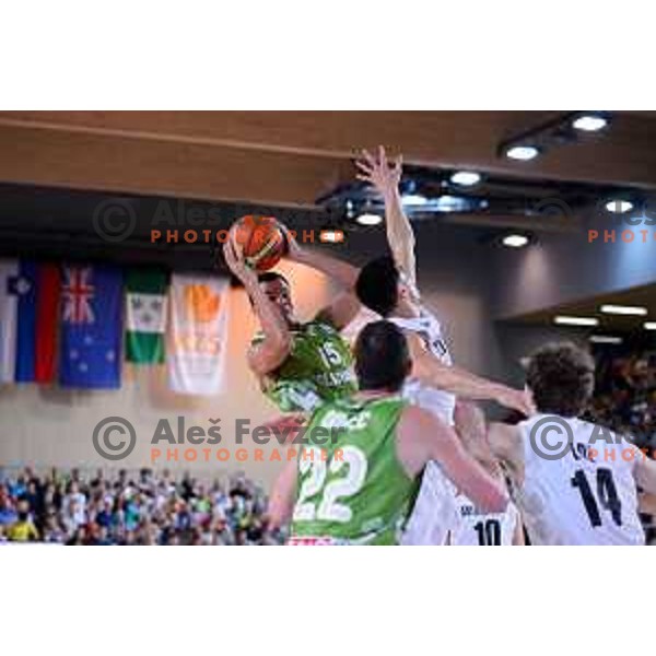 Jure Balazic of Slovenia in action during friendly basketball match Slovenia - New Zealand in preparation for EuroBasket 2015, played in Kidričevo, Slovenia on July 30, 2015