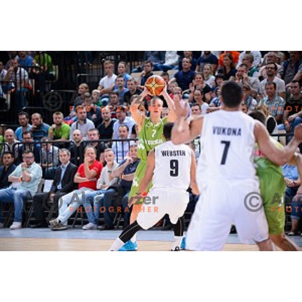Klemen Prepelic of Slovenia in action during friendly basketball match Slovenia - New Zealand in preparation for EuroBasket 2015, played in Kidričevo, Slovenia on July 30, 2015