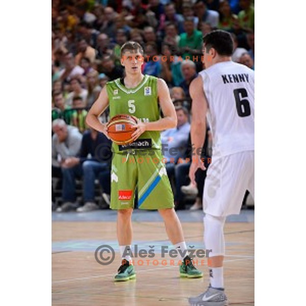 Luka Rupnik of Slovenia in action during friendly basketball match Slovenia - New Zealand in preparation for EuroBasket 2015, played in Kidričevo, Slovenia on July 30, 2015