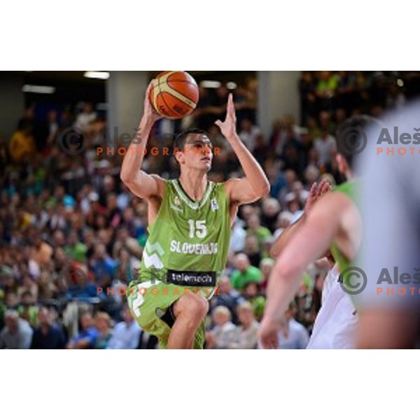Jure Balazic of Slovenia in action during friendly basketball match Slovenia - New Zealand in preparation for EuroBasket 2015, played in Kidričevo, Slovenia on July 30, 2015