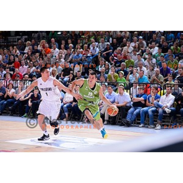 Jure Balazic of Slovenia in action during friendly basketball match Slovenia - New Zealand in preparation for EuroBasket 2015, played in Kidričevo, Slovenia on July 30, 2015