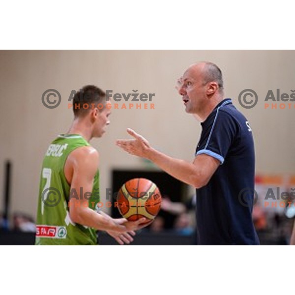 Jure Zdovc, head coach of Slovenia in action during friendly basketball match Slovenia - New Zealand in preparation for EuroBasket 2015, played in Kidričevo, Slovenia on July 30, 2015