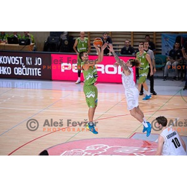 Jure Balazic of Slovenia in action during friendly basketball match Slovenia - New Zealand in preparation for EuroBasket 2015, played in Kidričevo, Slovenia on July 30, 2015