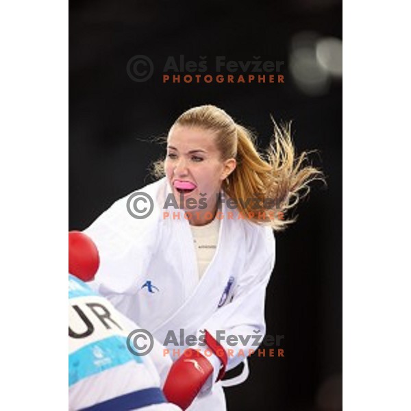Tjasa Ristic (SLO) competes in semi-final of Karate Women\'s Kumite -61 kg at First European Games in Crystal Hall 3 in Baku, Azerbaijan on June 13, 2015